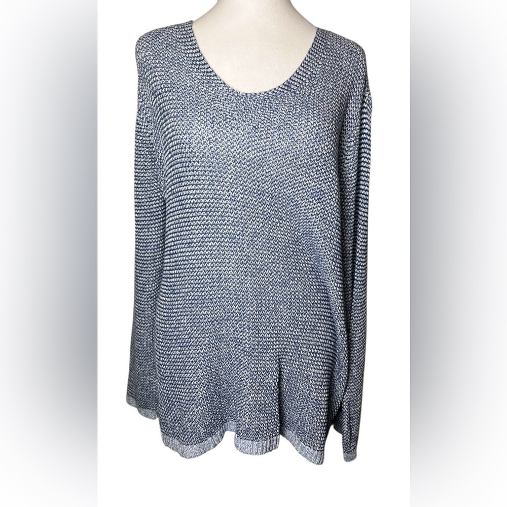 Chaps NWT 3XL Women’s Two-Tone Marled Knit Pullover Sweater Blue White side slit